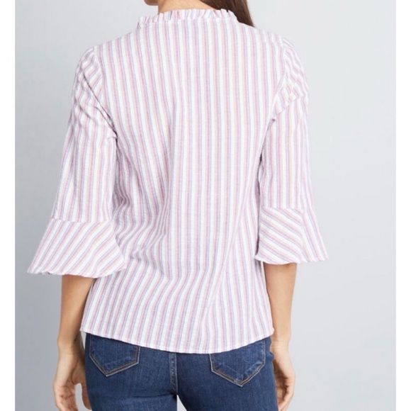 Modcloth Professional Pizzazz Button Down Shirt Multicolor Ruffle Size XXS NWT - Picture 3 of 11